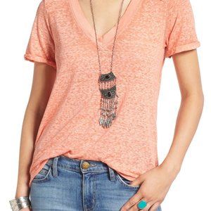 Free People "Pearls" Burn Out tee short sleeve bright sheer orange xsmall